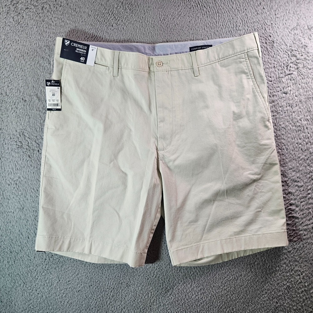 $65 NWT Cremieux Chino Shorts Men 40 x 9" Stretch Relaxed Fit Beige 5-Pocket